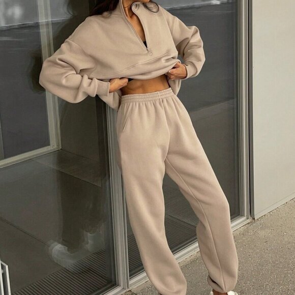 Khaki Casual Women's Solid Color 2-Piece Set - Picture 6 of 7